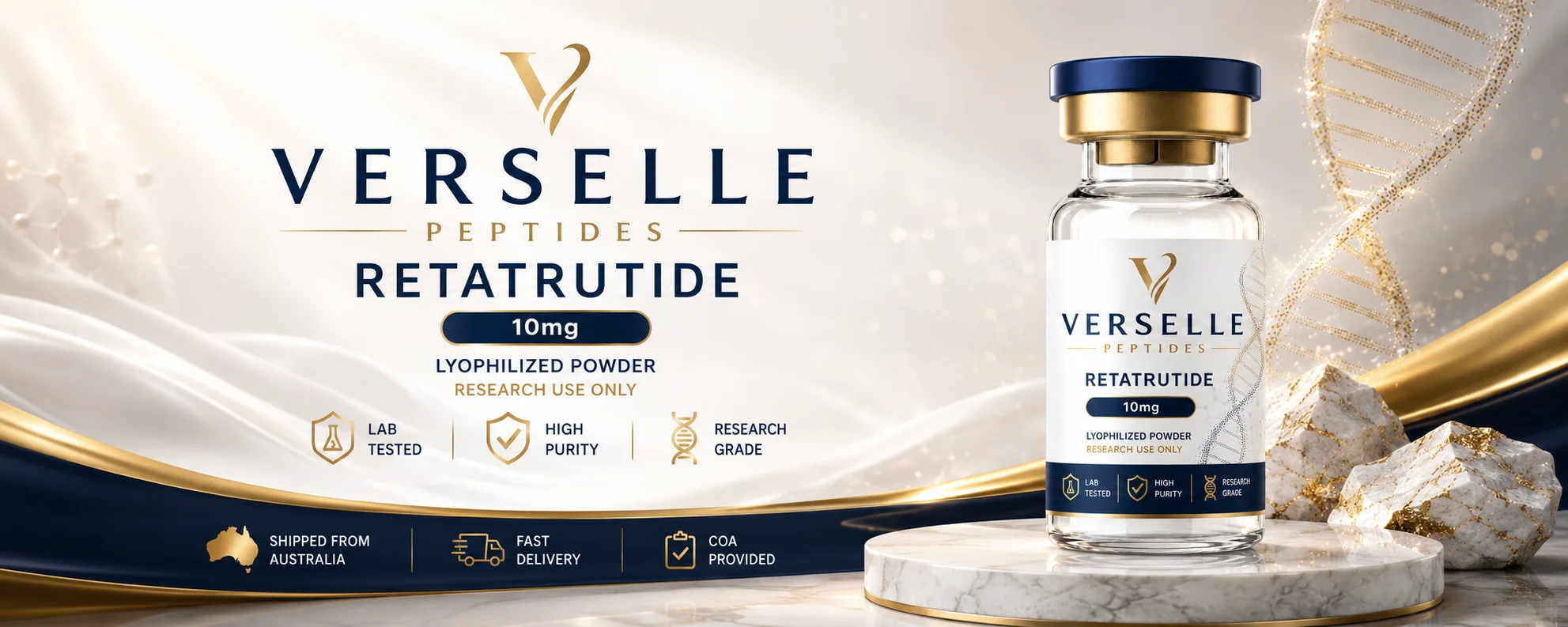 Verselle Peptides Australia — 99%+ purity, HPLC-MS verified research peptides, dispatched same day from Australia