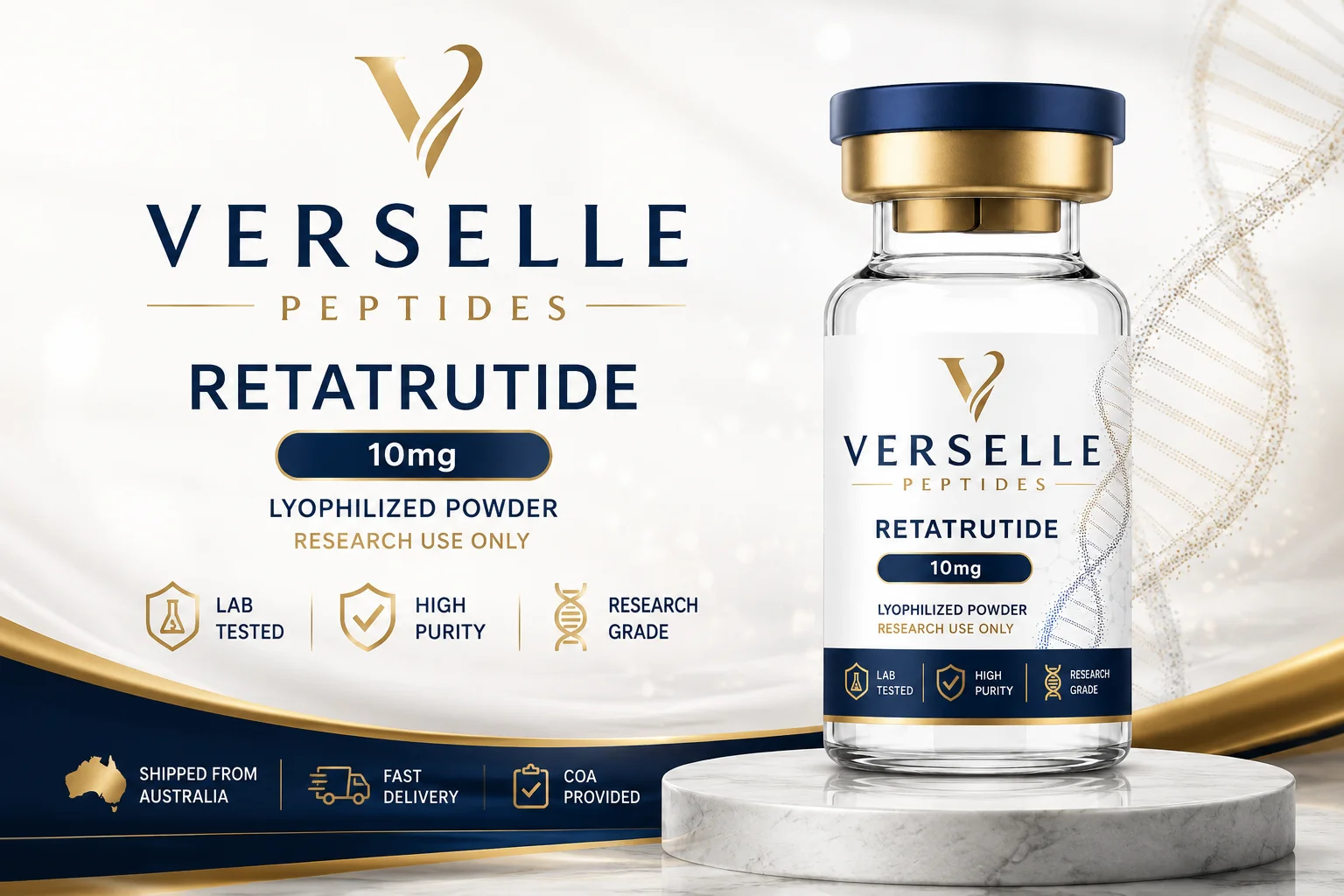 Verselle Peptides Australia — 99%+ purity research peptides, HPLC-MS verified, same-day dispatch Australia-wide